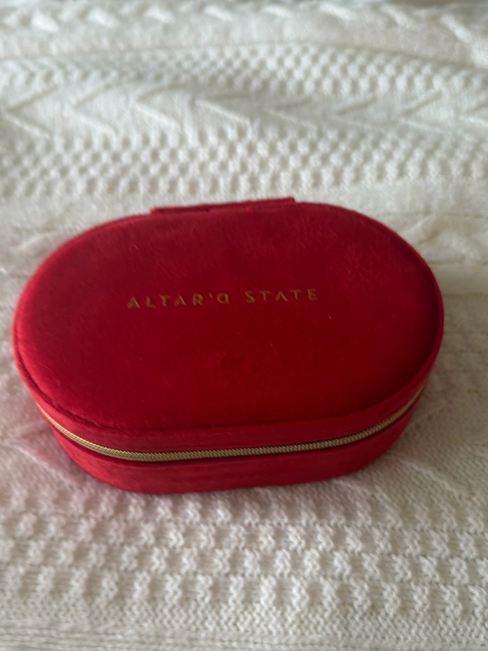 Altar'd State Red Velvet Oval Jewelry Case with Gold Zipper